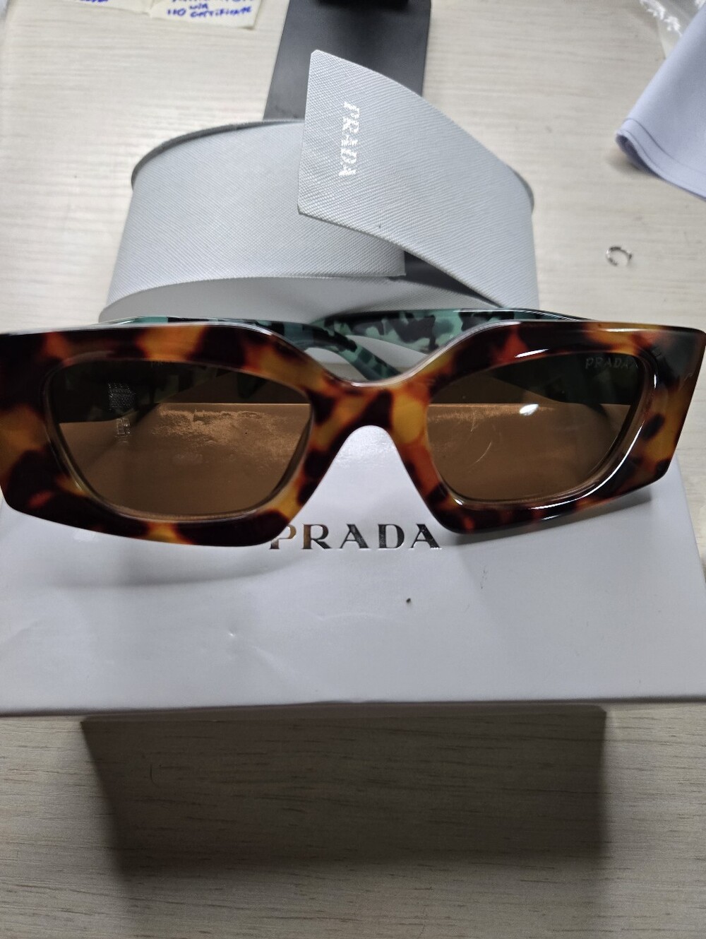 Prada Tortoiseshell Rectangle Sunglasses - Brown Lenses
